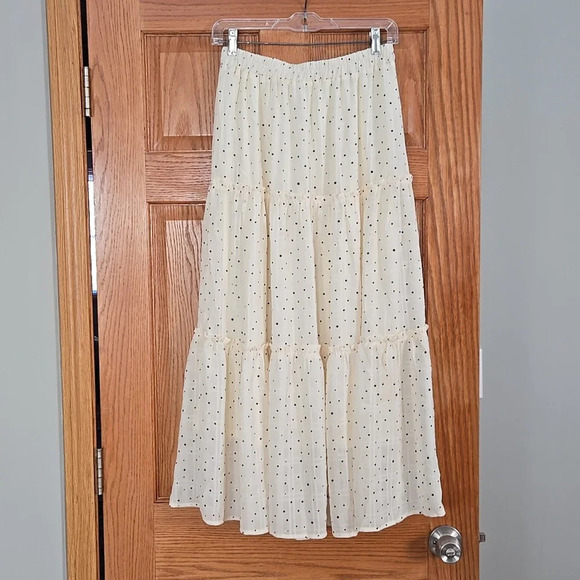 BLU PEPPER Ivory Fully Lined Skirt with Black Polka-Dots size Small - Picture 1 of 11